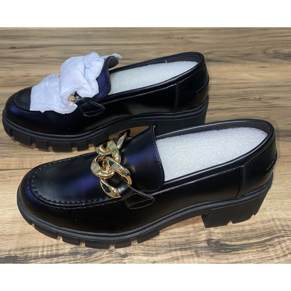 Athlefit Women's‎ Platform Chunky Loafers, Black Womens 9